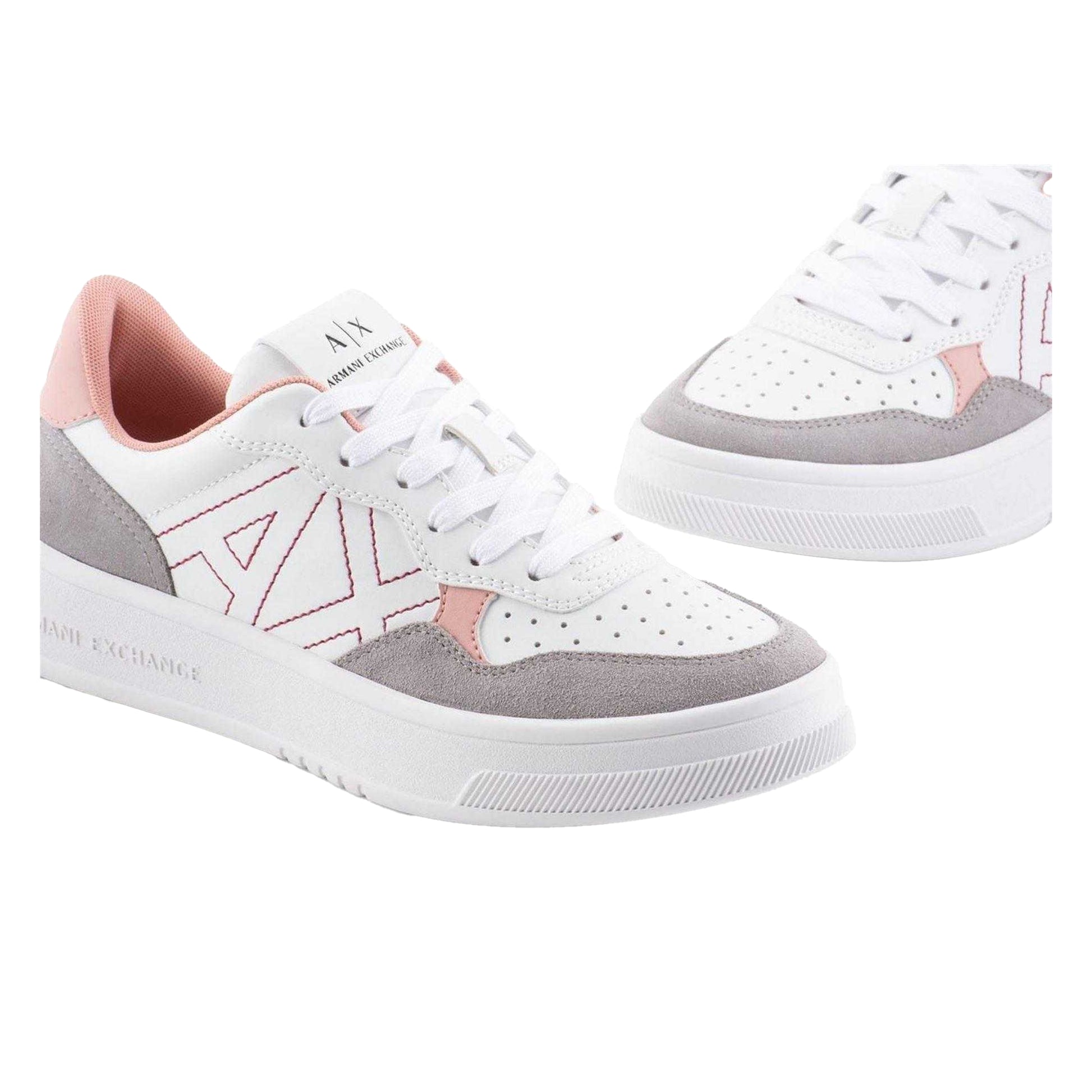 White-Pink - Pack Shot - Armani Exchange Womens-Ladies Leather Platform Trainers
