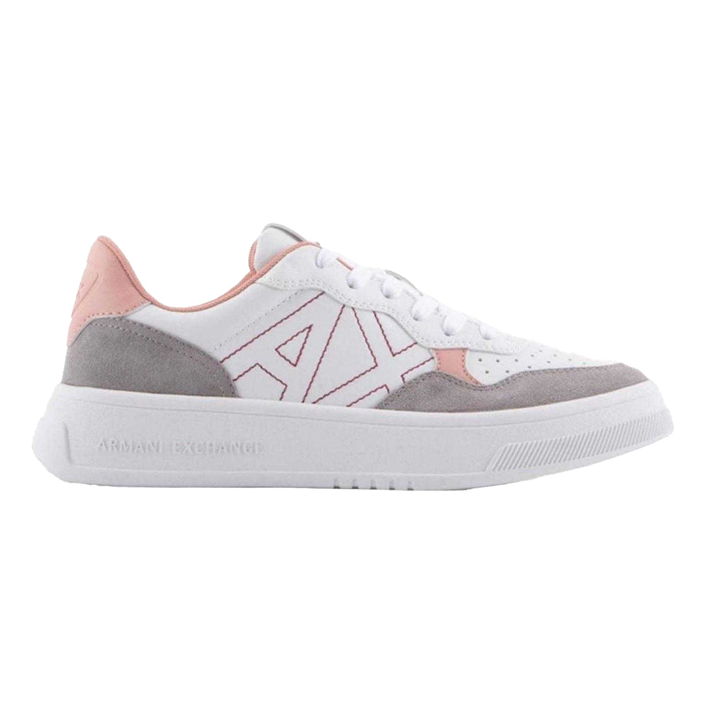 White-Pink - Front - Armani Exchange Womens-Ladies Leather Platform Trainers