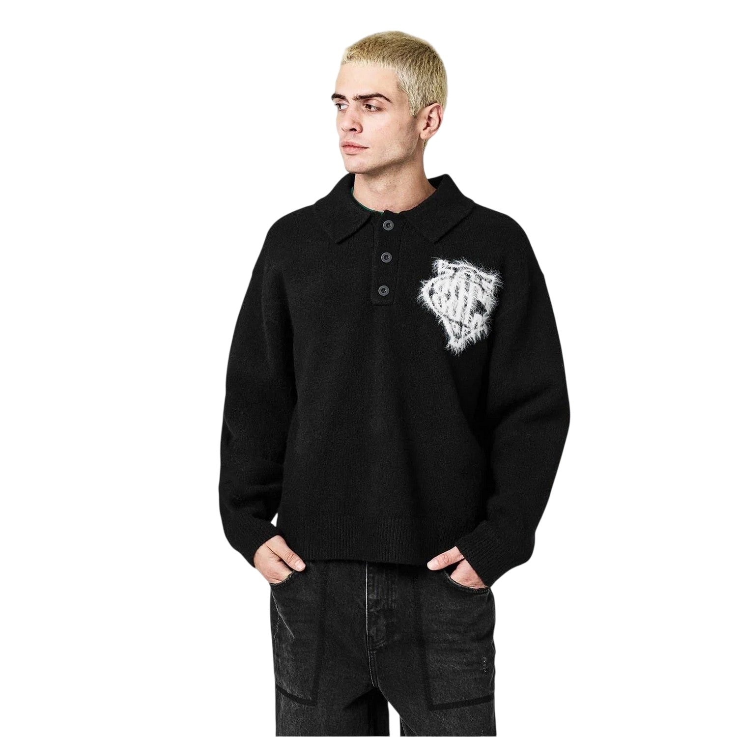 Black - Lifestyle - Couture Mens Fluffy Relaxed Fit Top