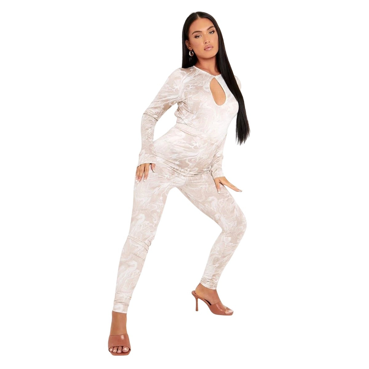 Stone - Back - Missy Empire Womens-Ladies Marble Keyhole Bodysuit