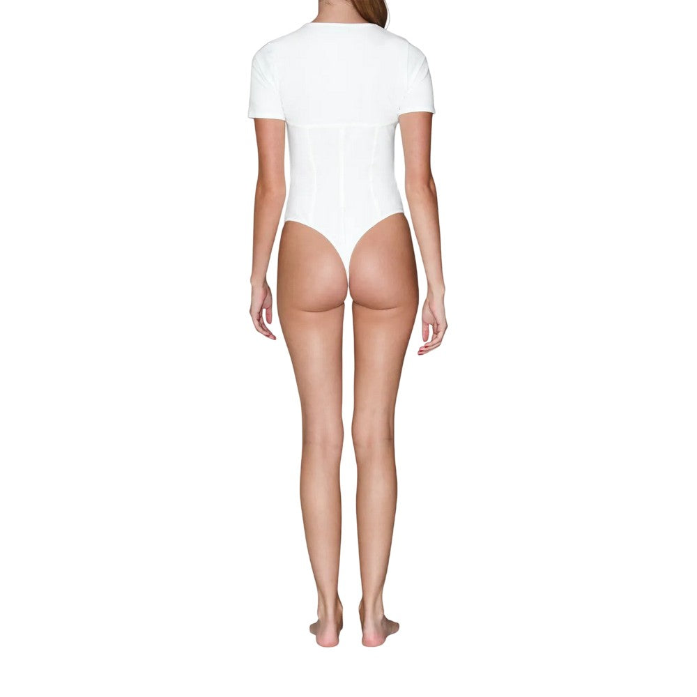 White - Back - Good American Womens-Ladies Crew Neck Snug Fit Bodysuit