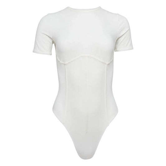 White - Front - Good American Womens-Ladies Crew Neck Snug Fit Bodysuit