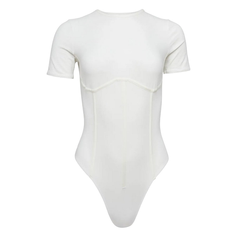 White - Front - Good American Womens-Ladies Crew Neck Snug Fit Bodysuit