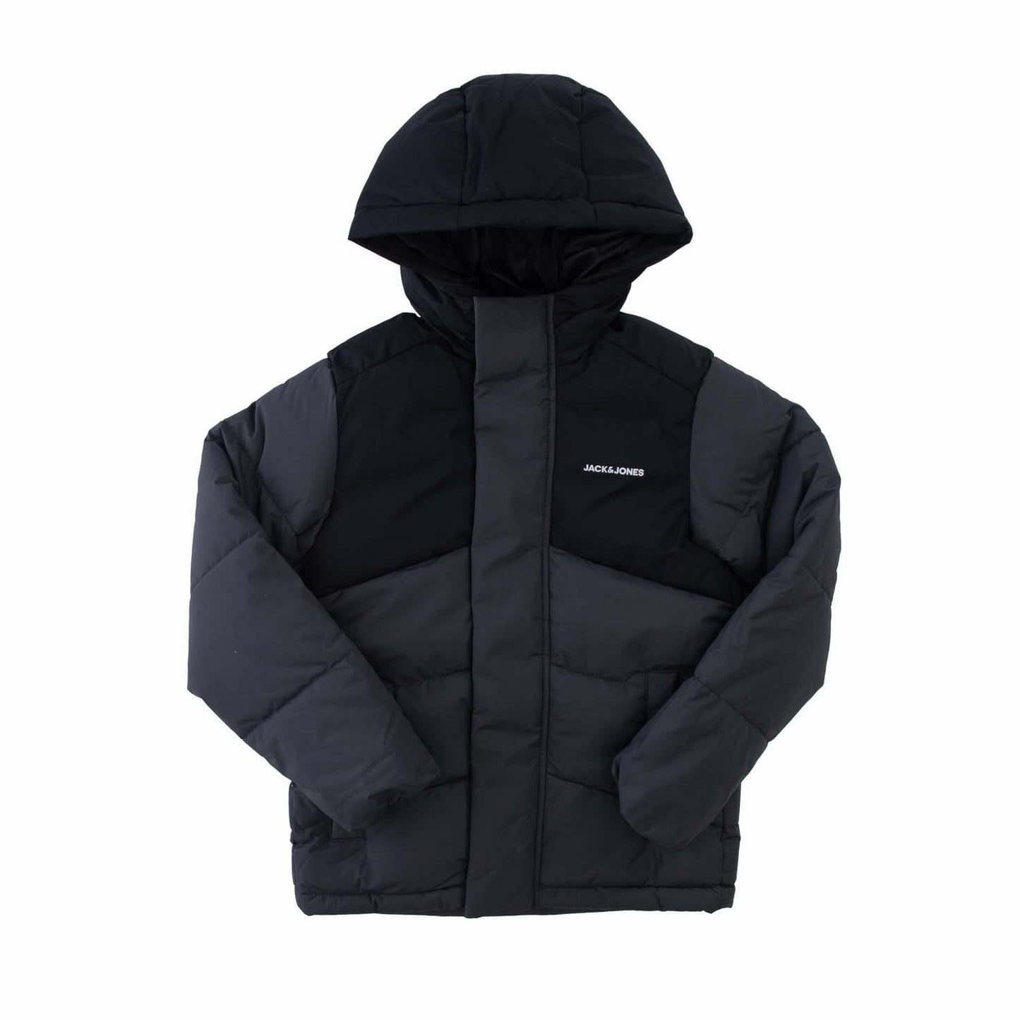 Grey - Front - Jack And Jones Boys Otis Hooded Puffer Jacket