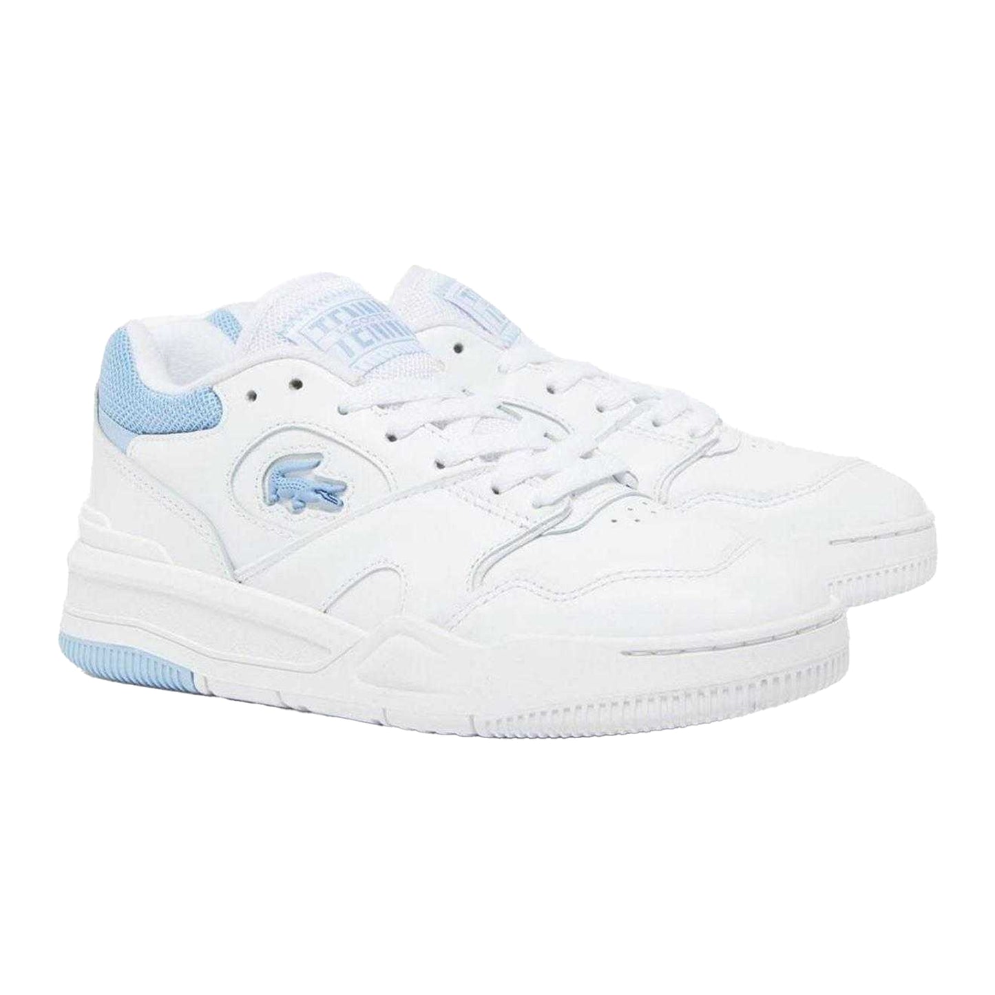 White-Blue - Pack Shot - Lacoste Womens-Ladies Lineshot Leather Tennis Trainers