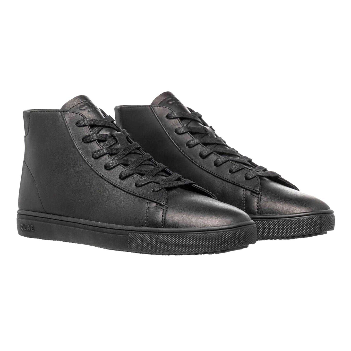 Triple Black - Pack Shot - CLAE Unisex Adult Bradley Leather Mid Cut Trainers