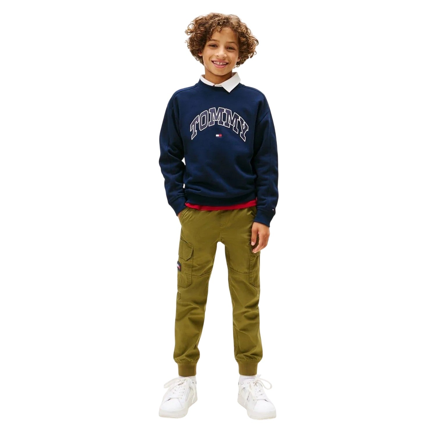 Night Navy - Side - Tommy Hilfiger Childrens-Kids Varsity Cotton Blend Relaxed Fit Sweatshirt