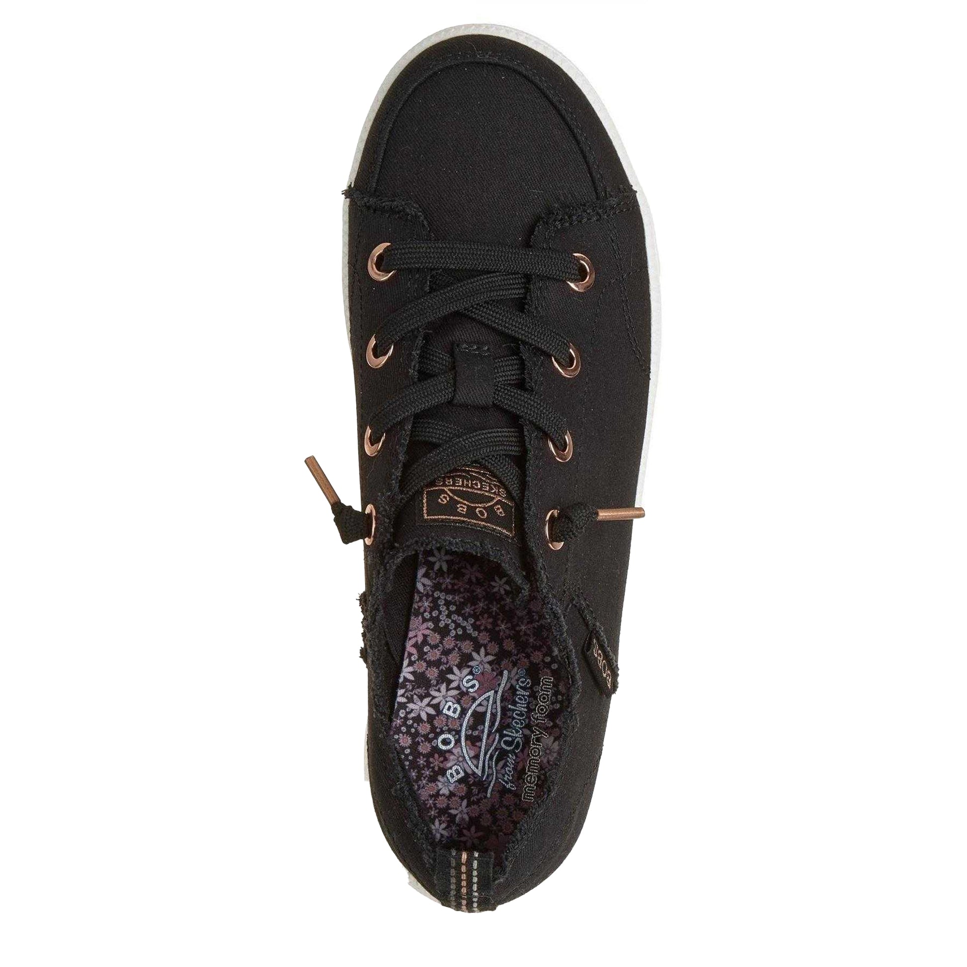 Black-Gold - Side - Skechers Womens-Ladies Bobs B Cute 2 Canvas Trainers