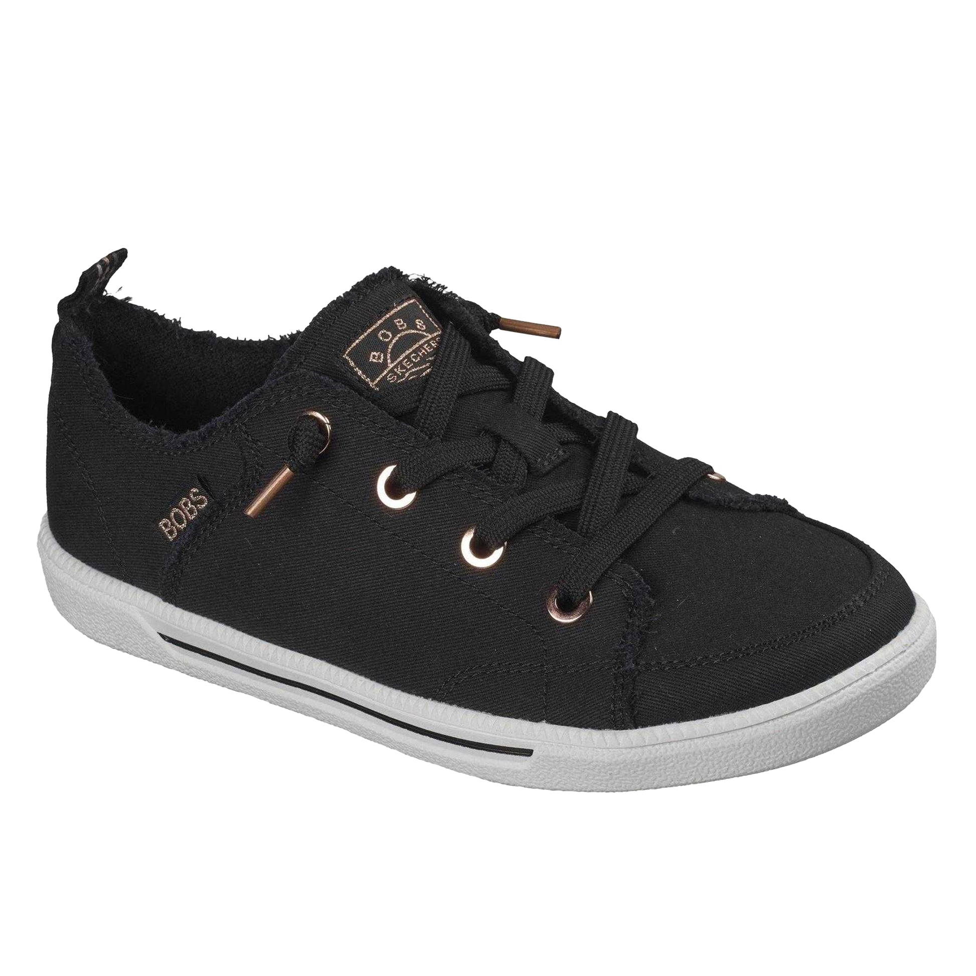 Black-Gold - Pack Shot - Skechers Womens-Ladies Bobs B Cute 2 Canvas Trainers