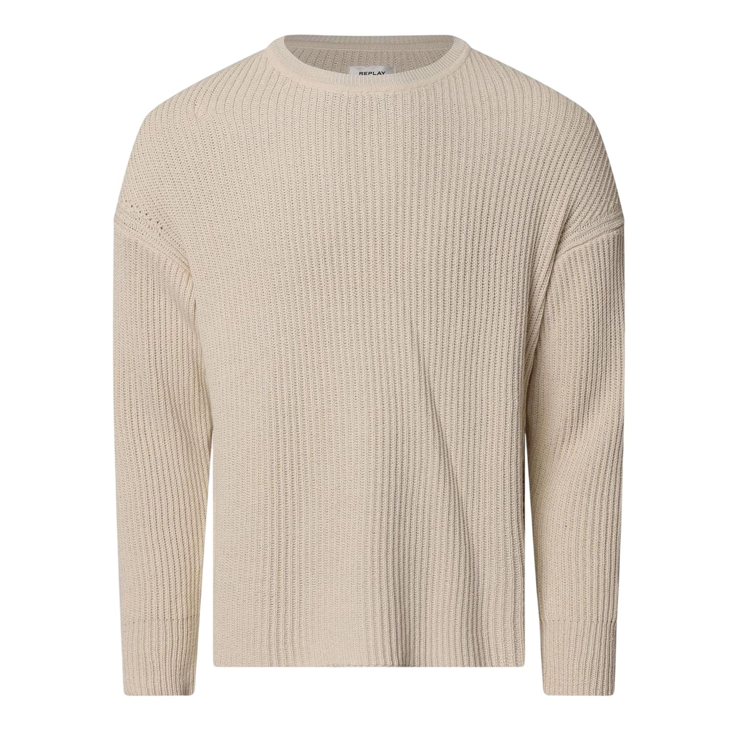 Cream - Front - Replay Mens Ribbed Crew Neck Jumper