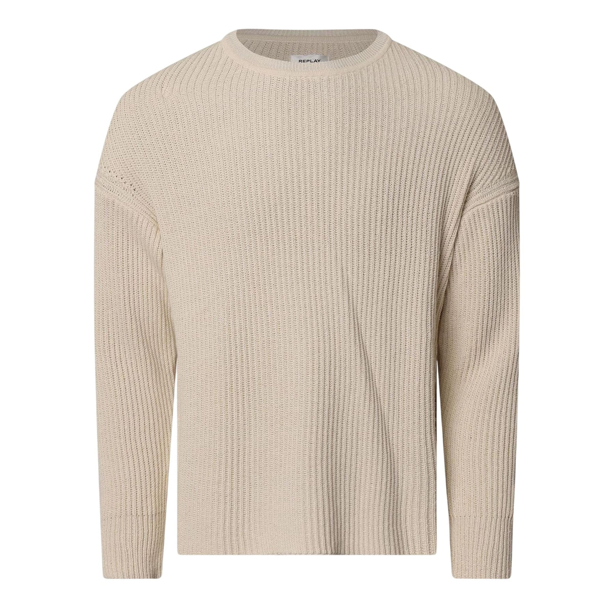 Cream - Front - Replay Mens Ribbed Crew Neck Jumper