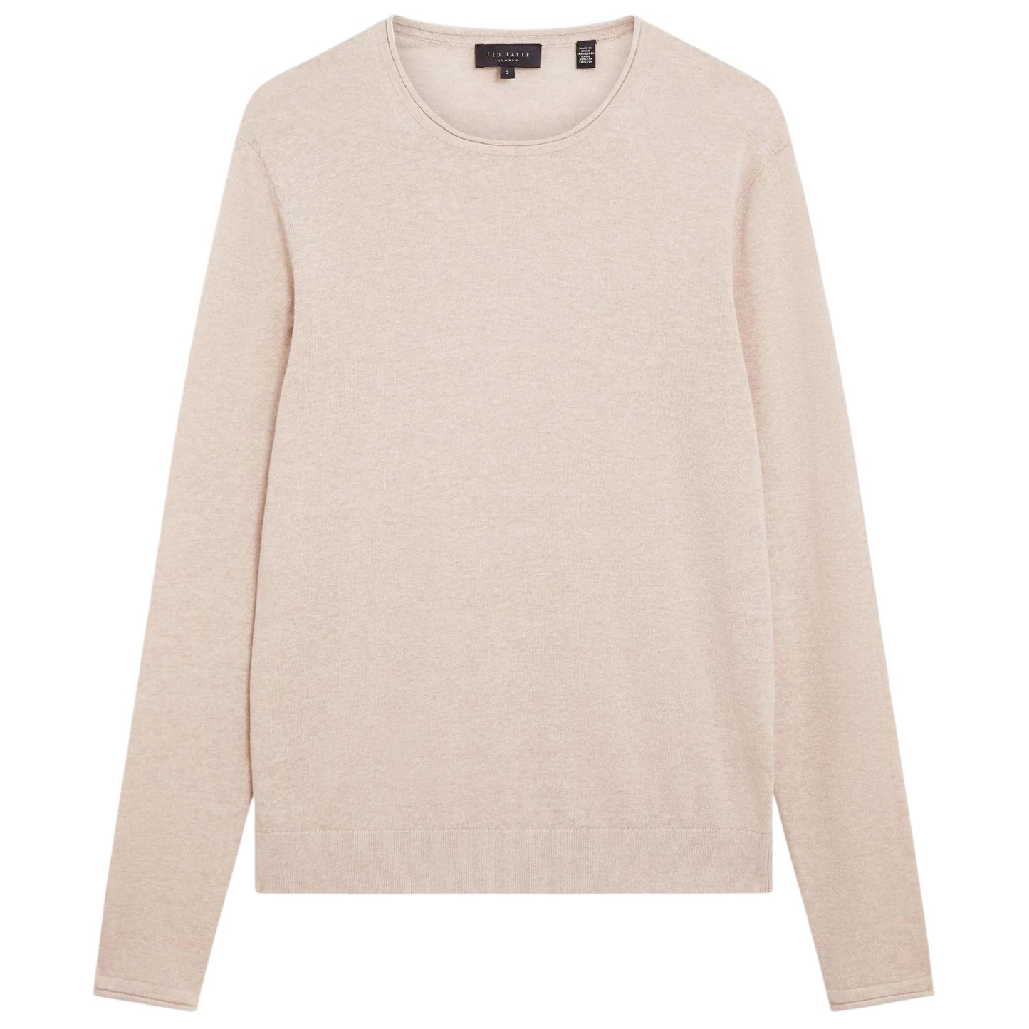 Taupe - Front - Ted Baker Mens Linen Blend Crew Neck Jumper