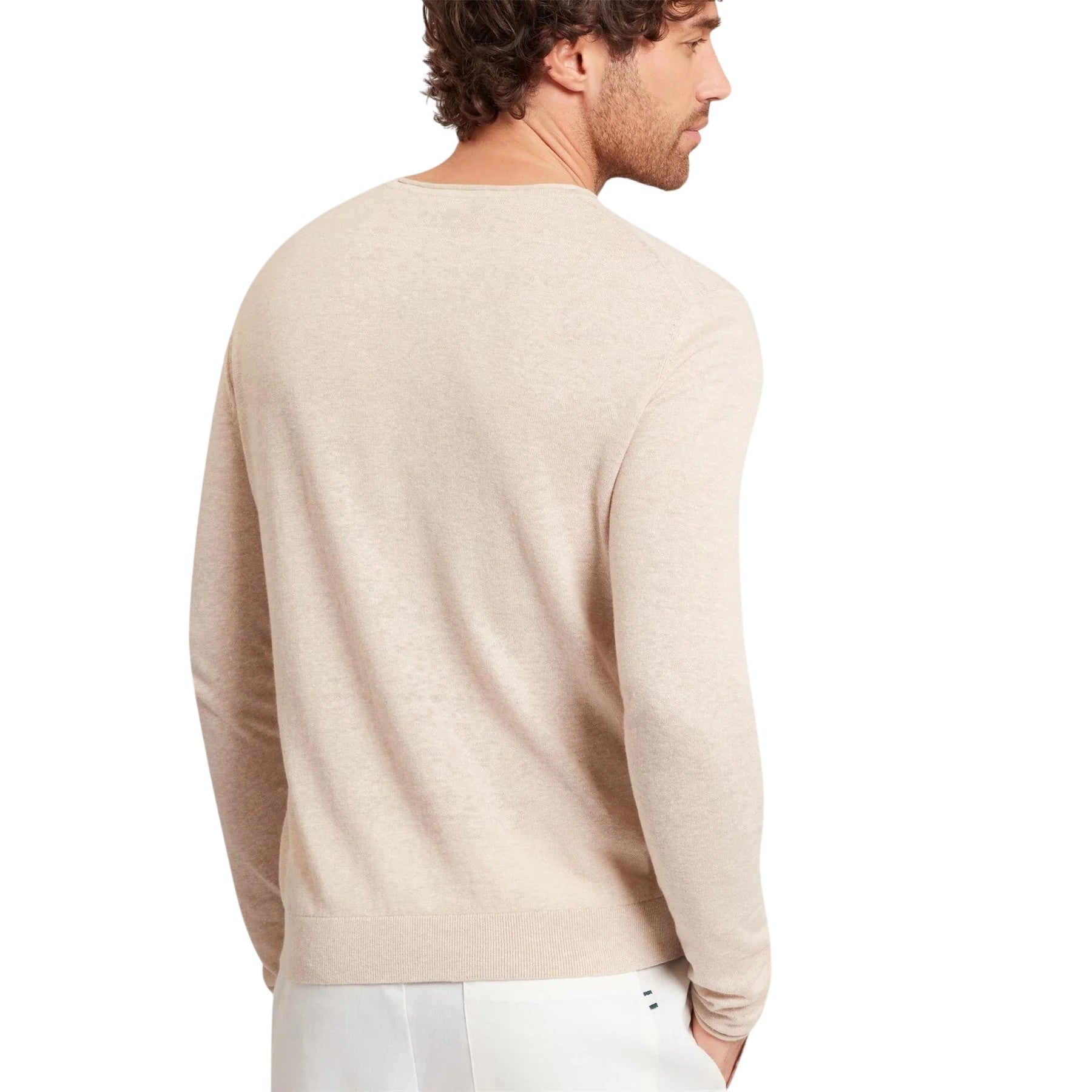Taupe - Back - Ted Baker Mens Linen Blend Crew Neck Jumper