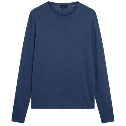 Mid Navy - Front - Ted Baker Mens Linen Blend Crew Neck Jumper