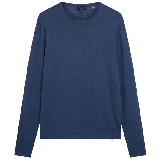 Mid Navy - Front - Ted Baker Mens Linen Blend Crew Neck Jumper