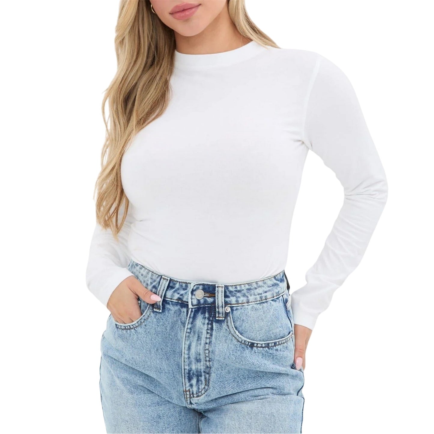 White - Front - I Saw It First Womens-Ladies Fitted Long-Sleeved Bodysuit