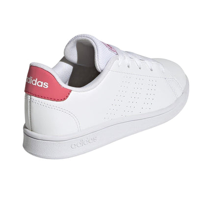 White-Pink - Back - Adidas Childrens-Kids Advantage Leather Flat Trainers