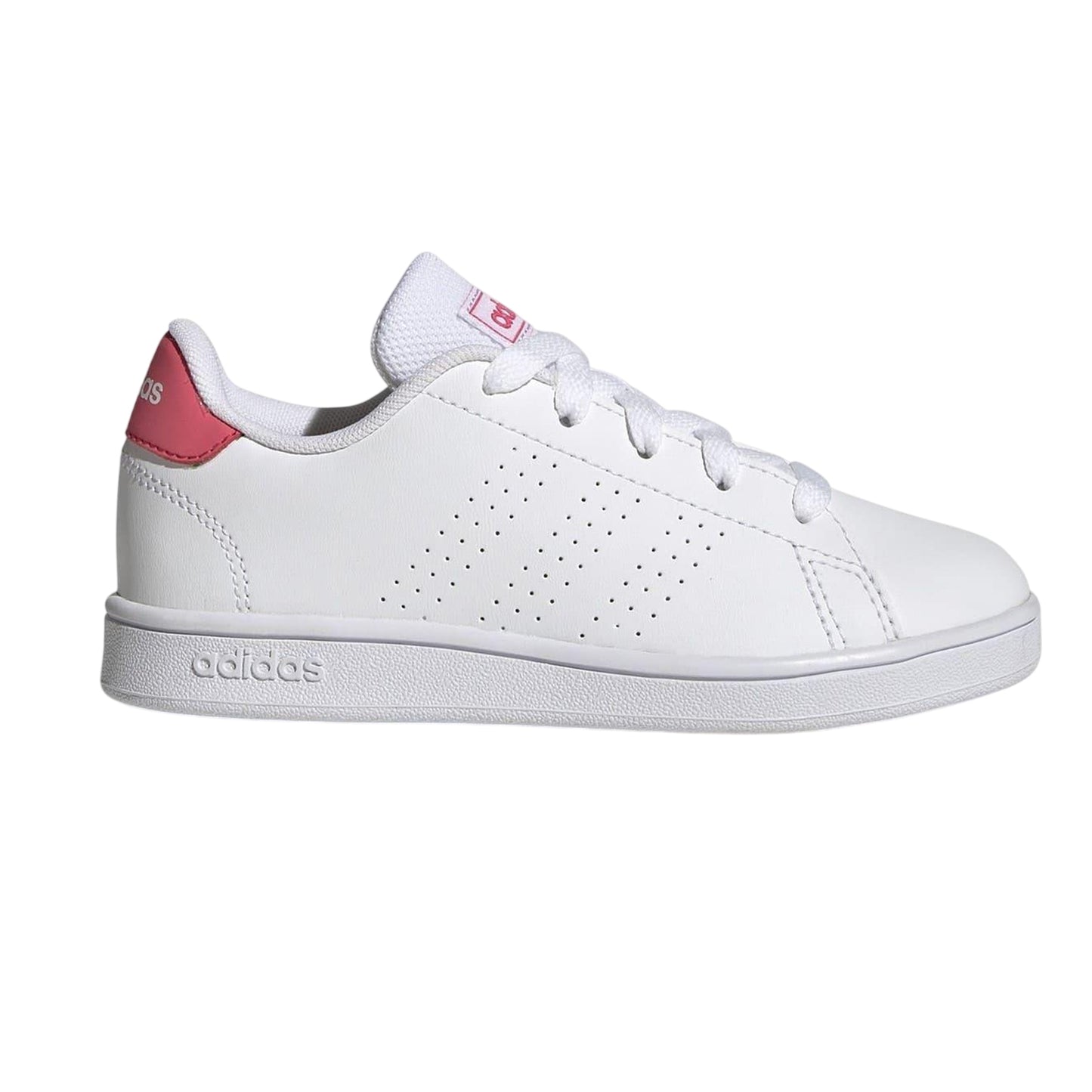 White-Pink - Side - Adidas Childrens-Kids Advantage Leather Flat Trainers