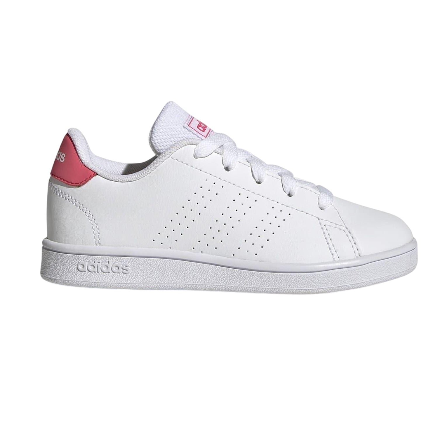 White-Pink - Side - Adidas Childrens-Kids Advantage Leather Flat Trainers