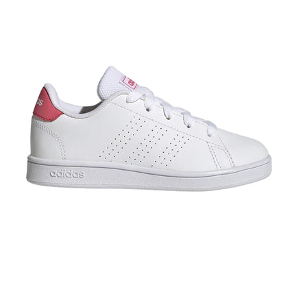 White-Pink - Side - Adidas Childrens-Kids Advantage Leather Flat Trainers