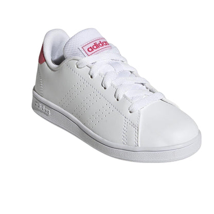 White-Pink - Front - Adidas Childrens-Kids Advantage Leather Flat Trainers