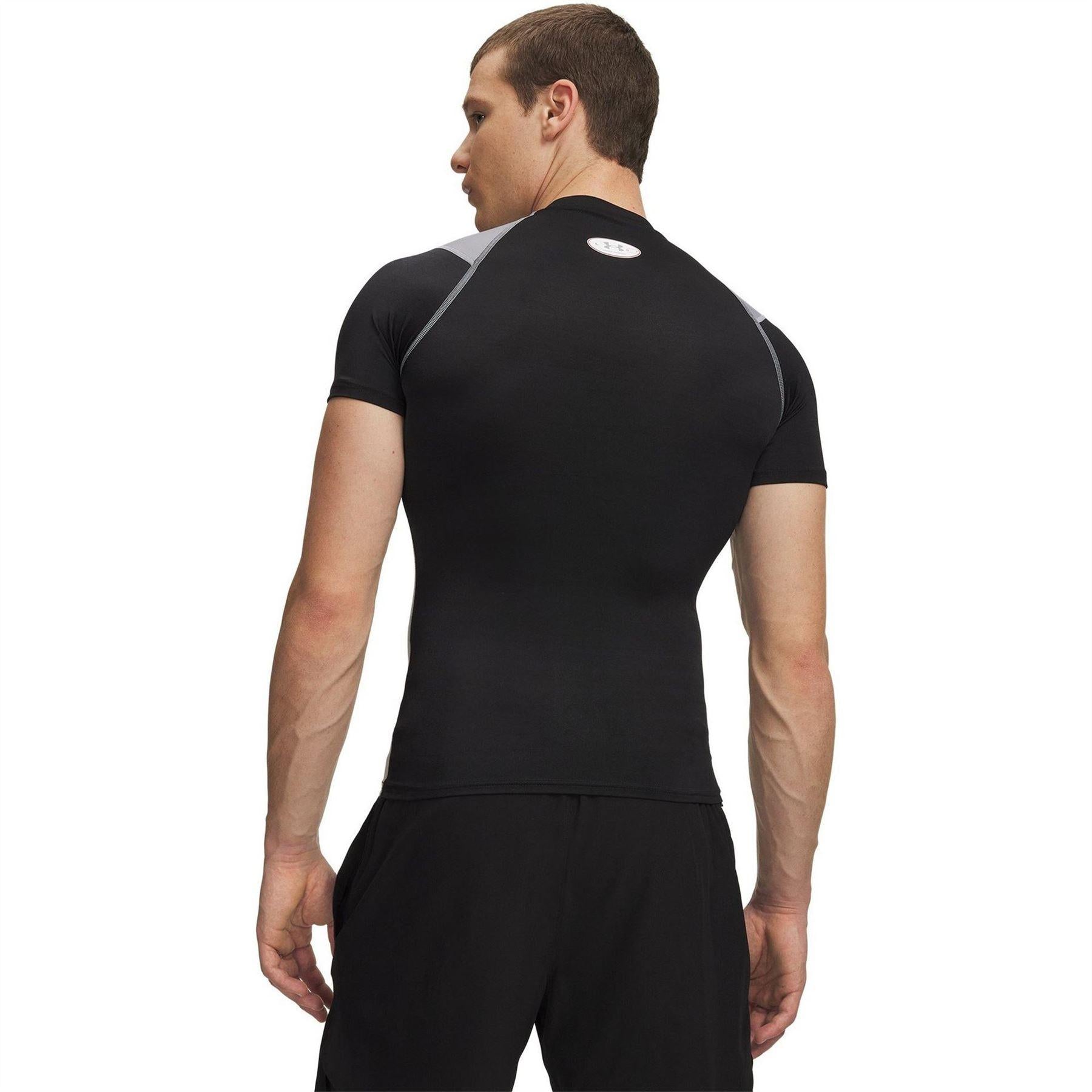 Black-Steel - Back - Under Armour Mens Elite HeatGear Compression Base Layer Top