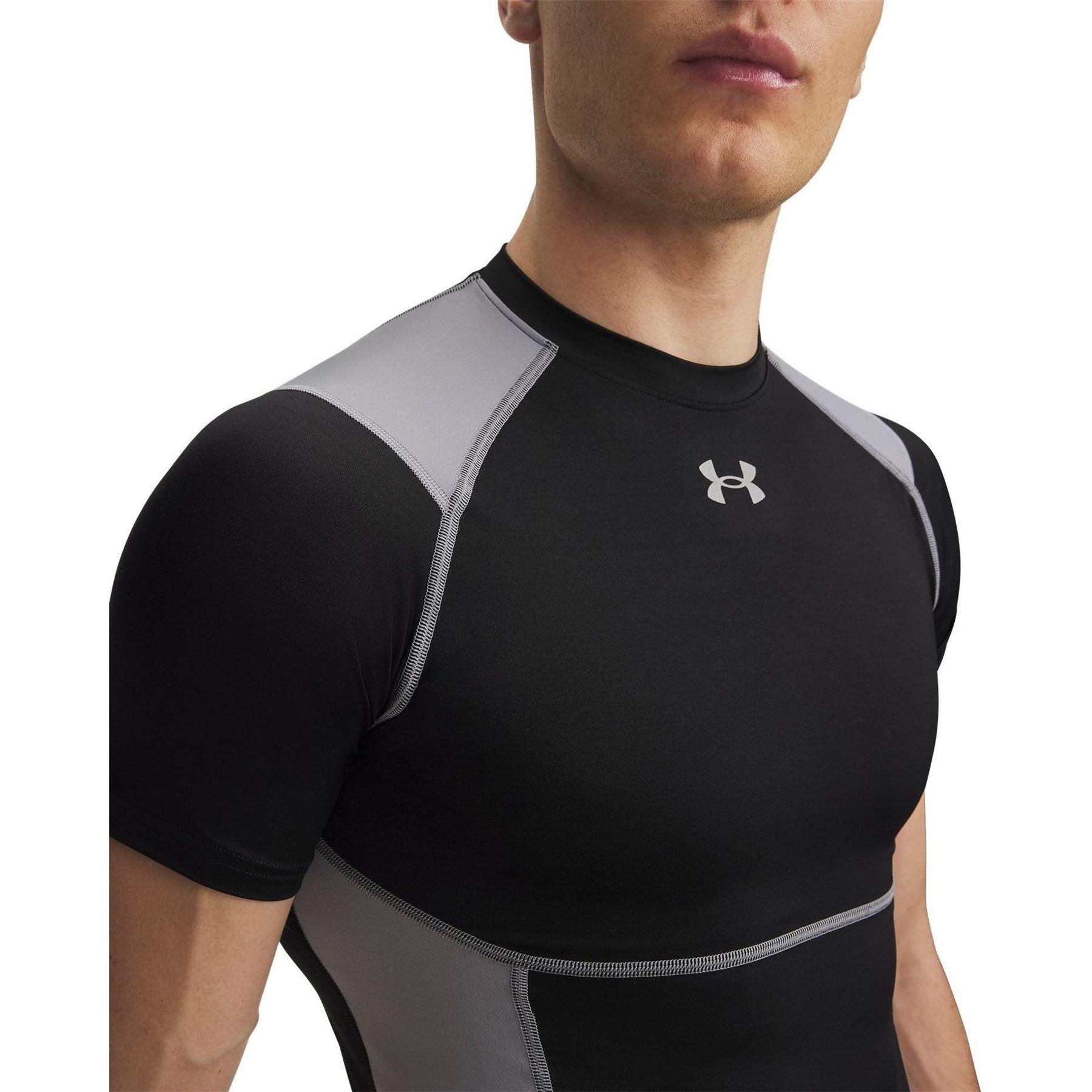 Black-Steel - Side - Under Armour Mens Elite HeatGear Compression Base Layer Top
