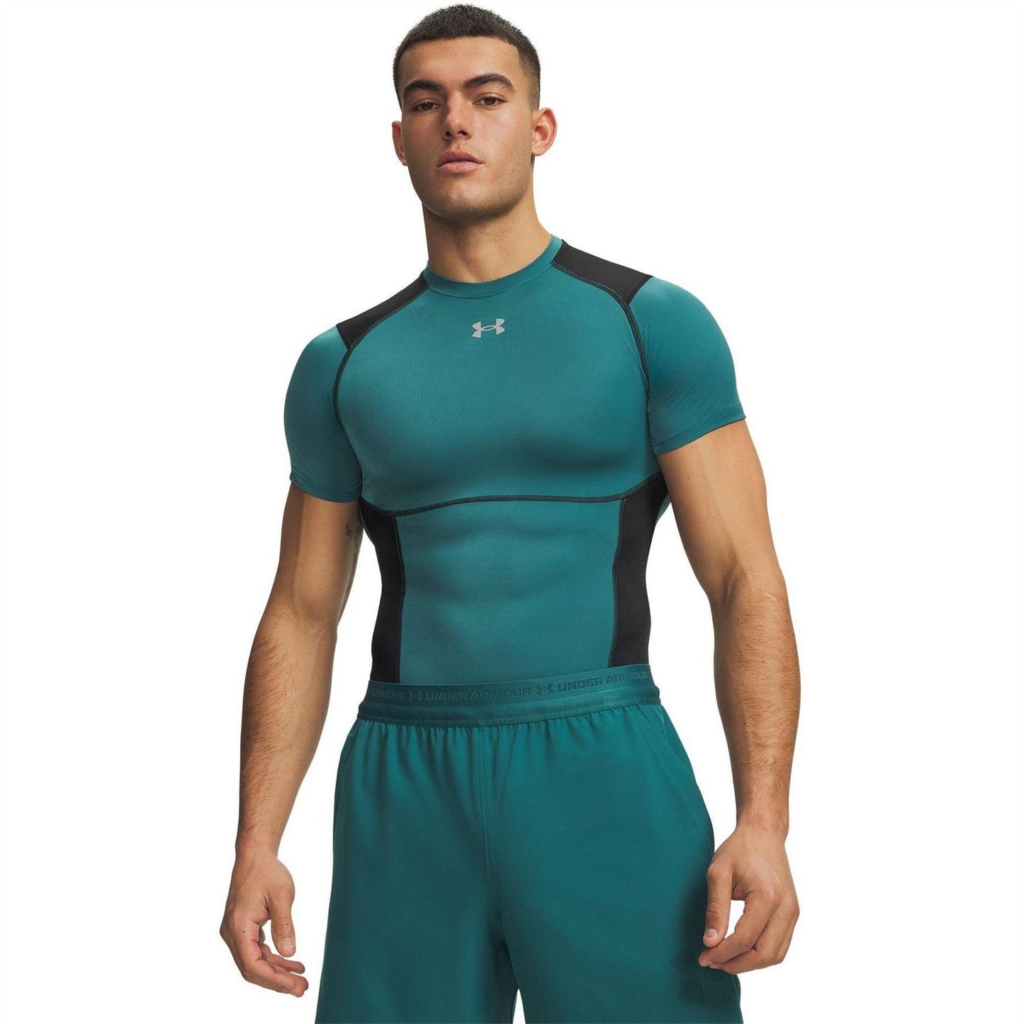 Green-Black - Front - Under Armour Mens Elite HeatGear Compression Base Layer Top