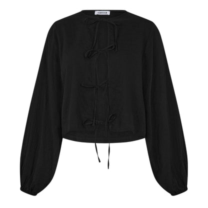 Black - Front - Edited Womens-Ladies Lisanne Tie Detail Top