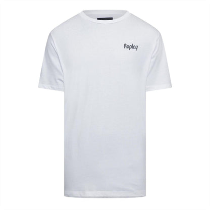 White - Front - Replay Mens Logo Cotton Regular T-Shirt