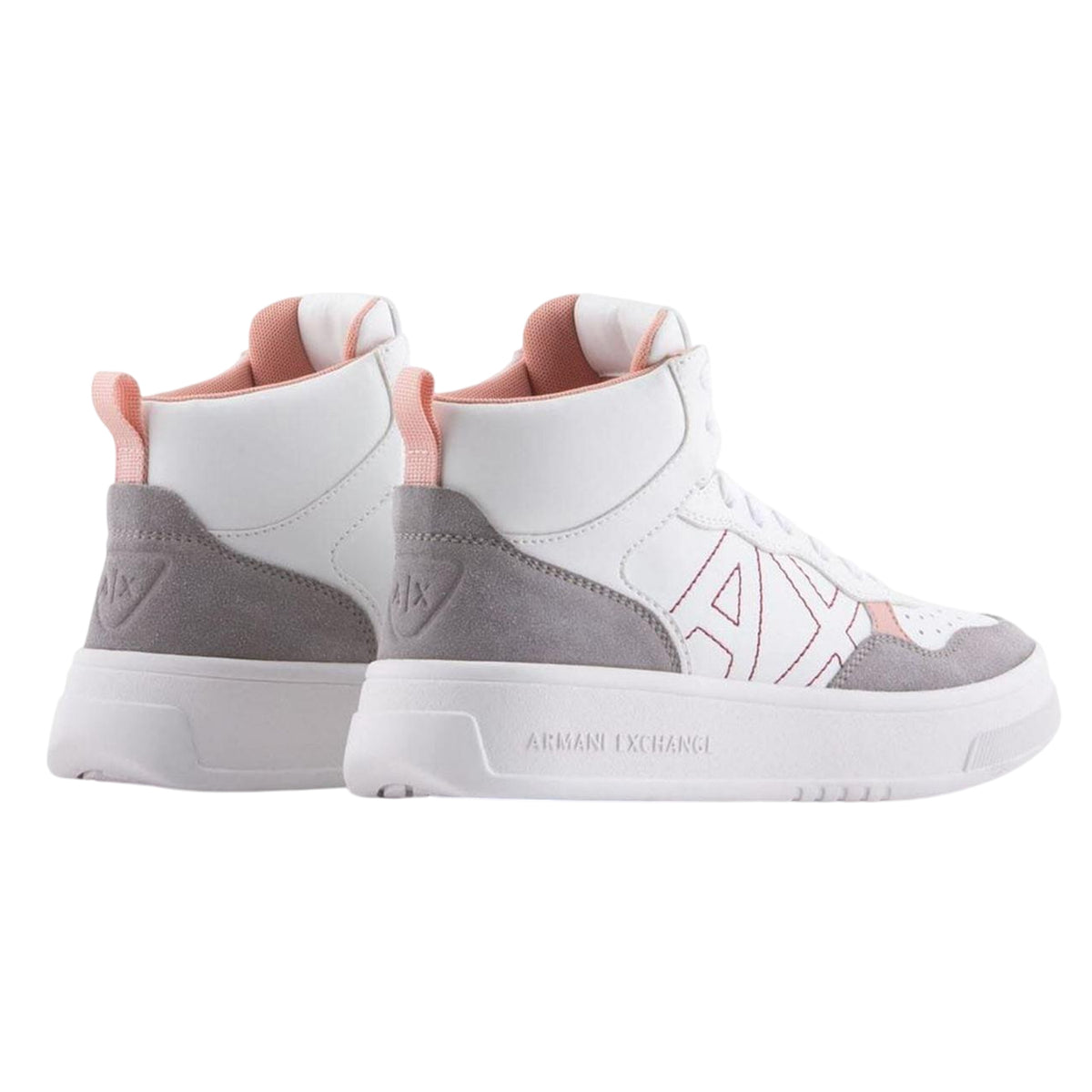 White-Pink - Back - Armani Exchange Womens-Ladies Colour Block High Top Trainers