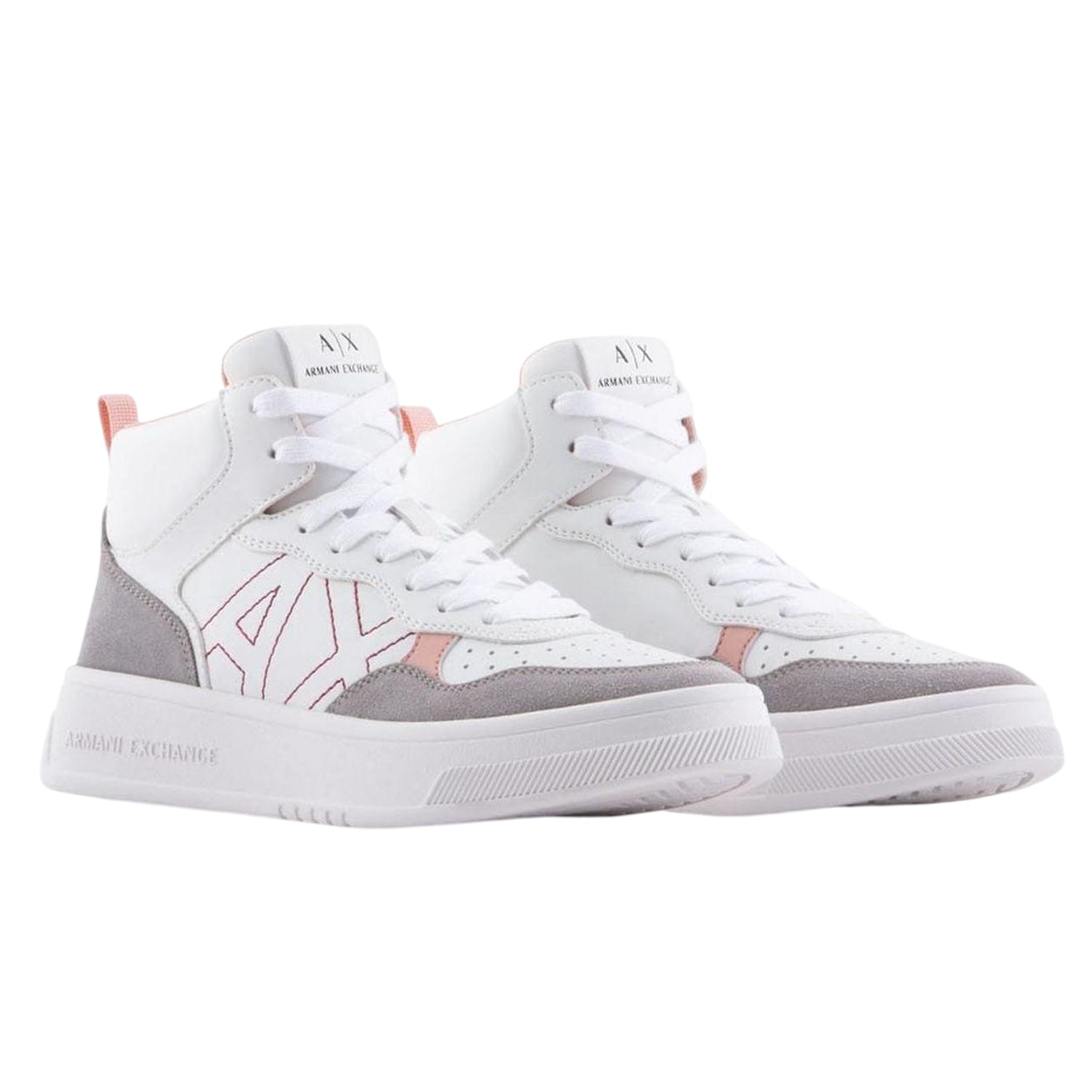 White-Pink - Side - Armani Exchange Womens-Ladies Colour Block High Top Trainers