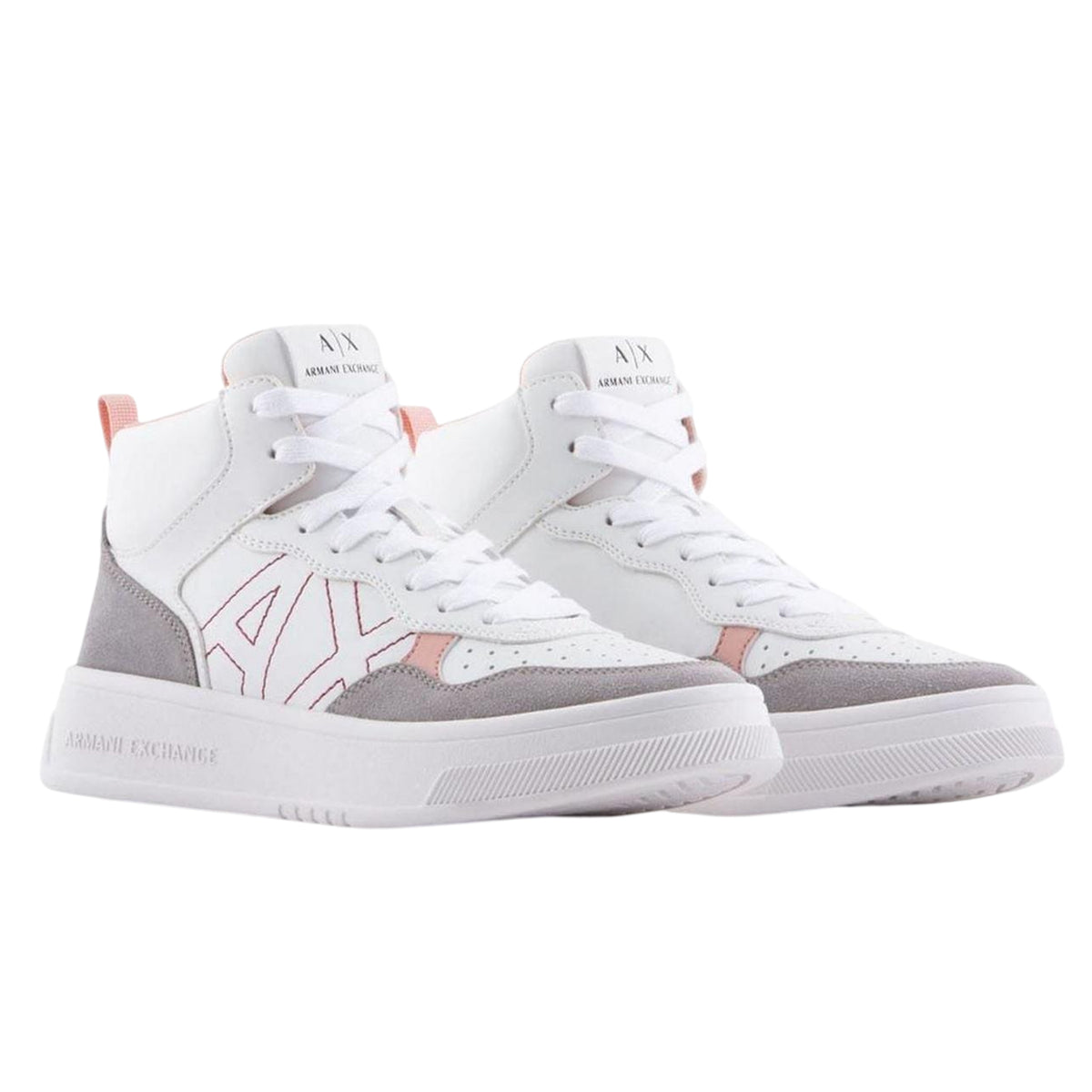 White-Pink - Side - Armani Exchange Womens-Ladies Colour Block High Top Trainers