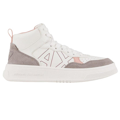 White-Pink - Front - Armani Exchange Womens-Ladies Colour Block High Top Trainers