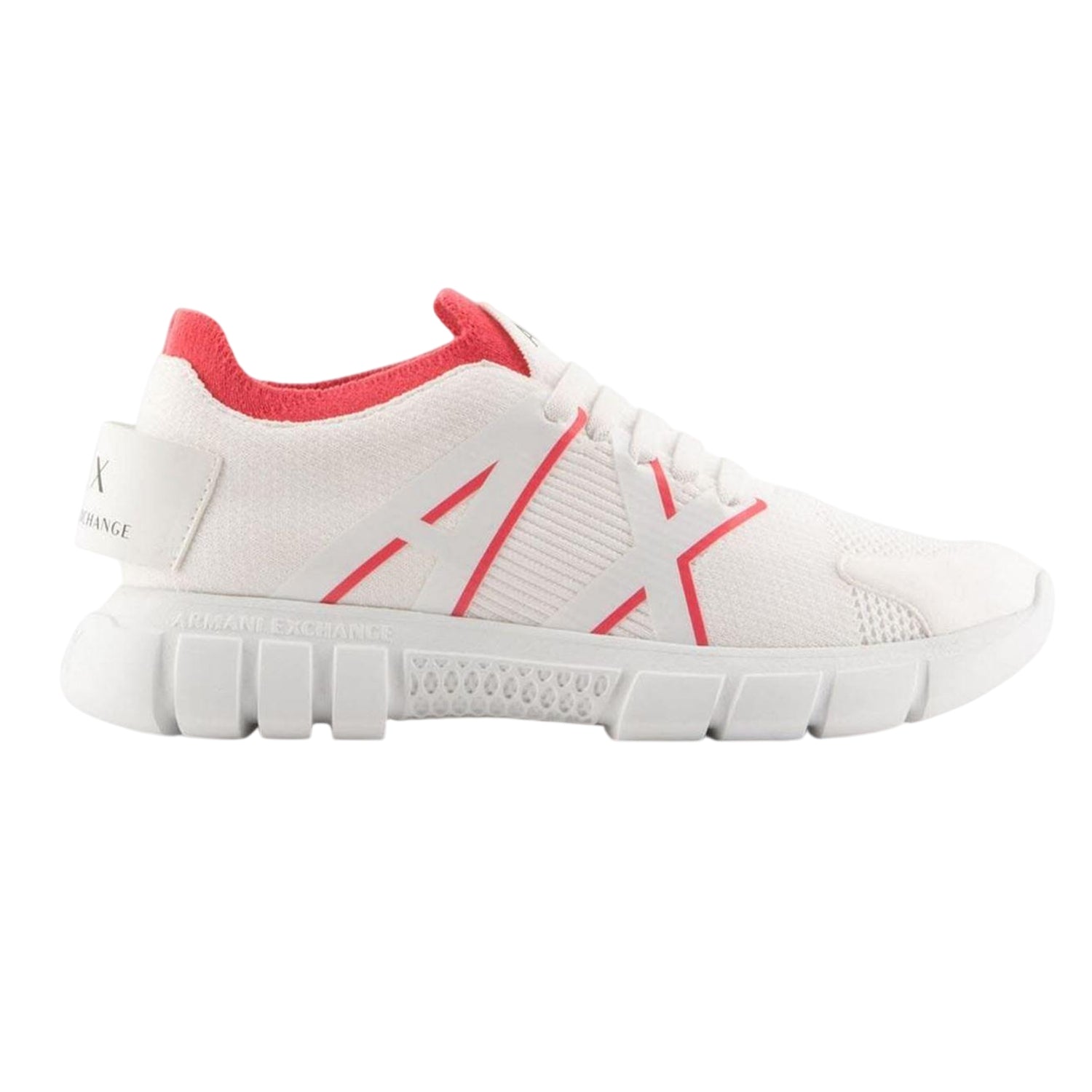 White-Pink - Front - Armani Exchange Womens-Ladies Contrast Mesh Trainers