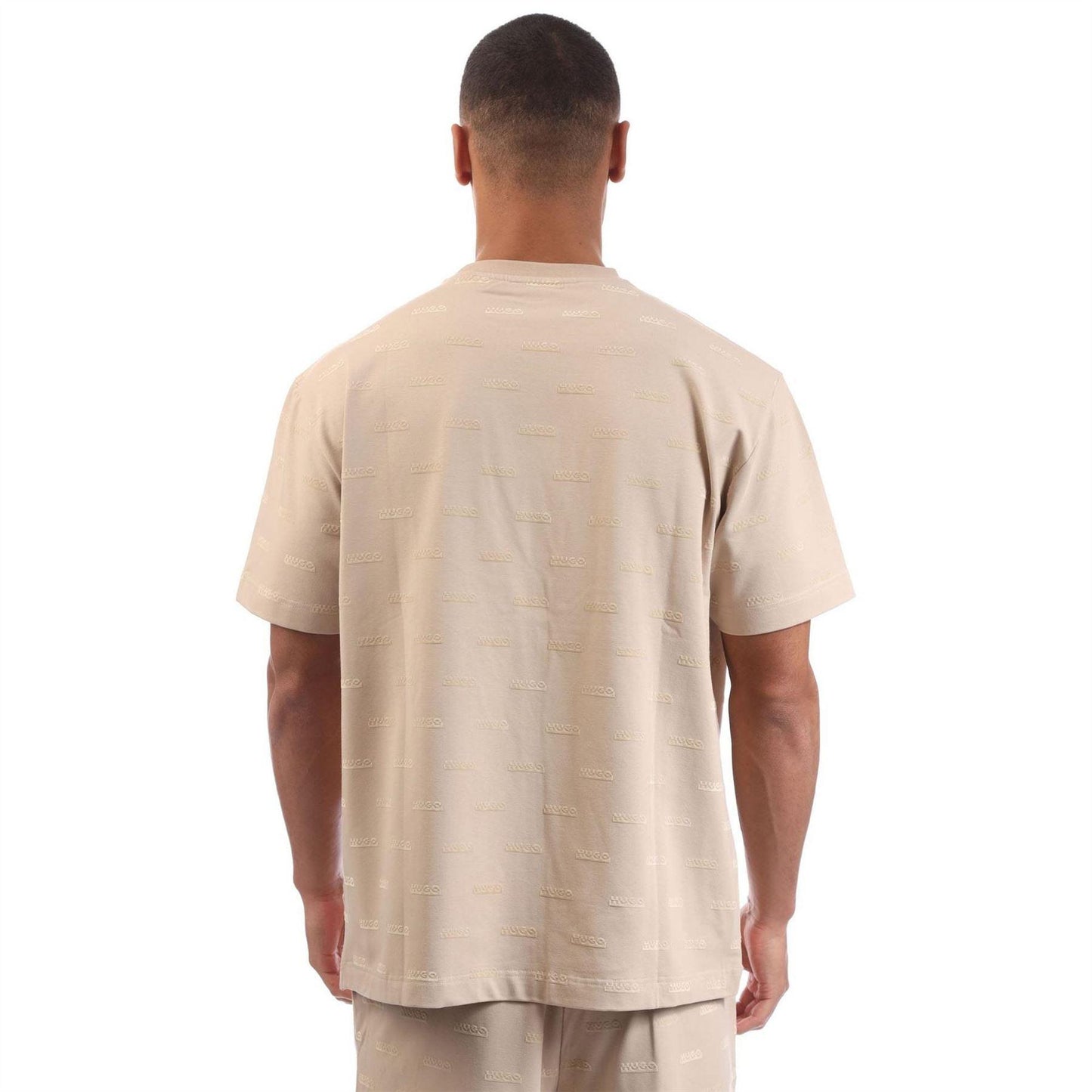 Beige - Back - Hugo Mens Logo Embossed Regular T-Shirt