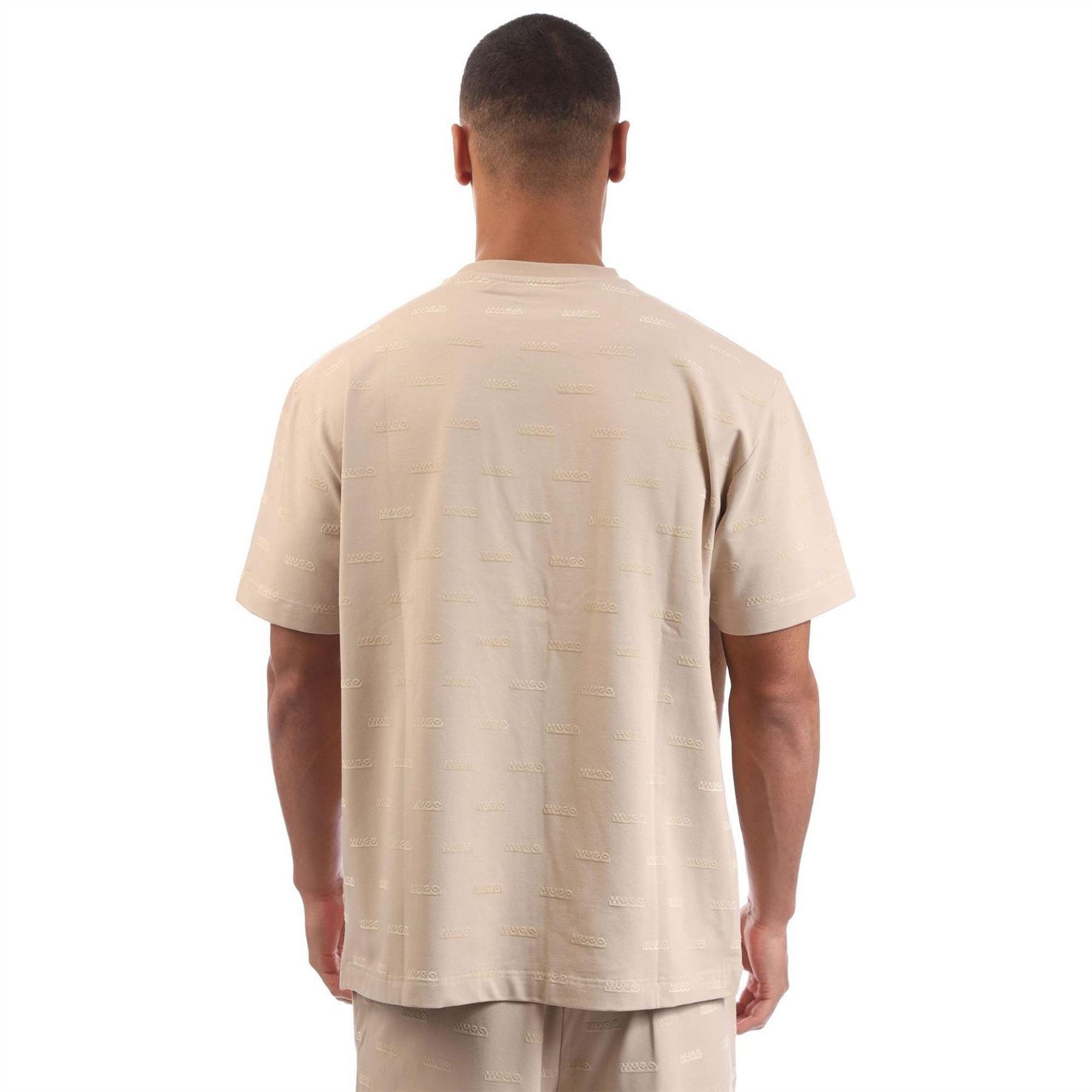 Beige - Back - Hugo Mens Logo Embossed Regular T-Shirt