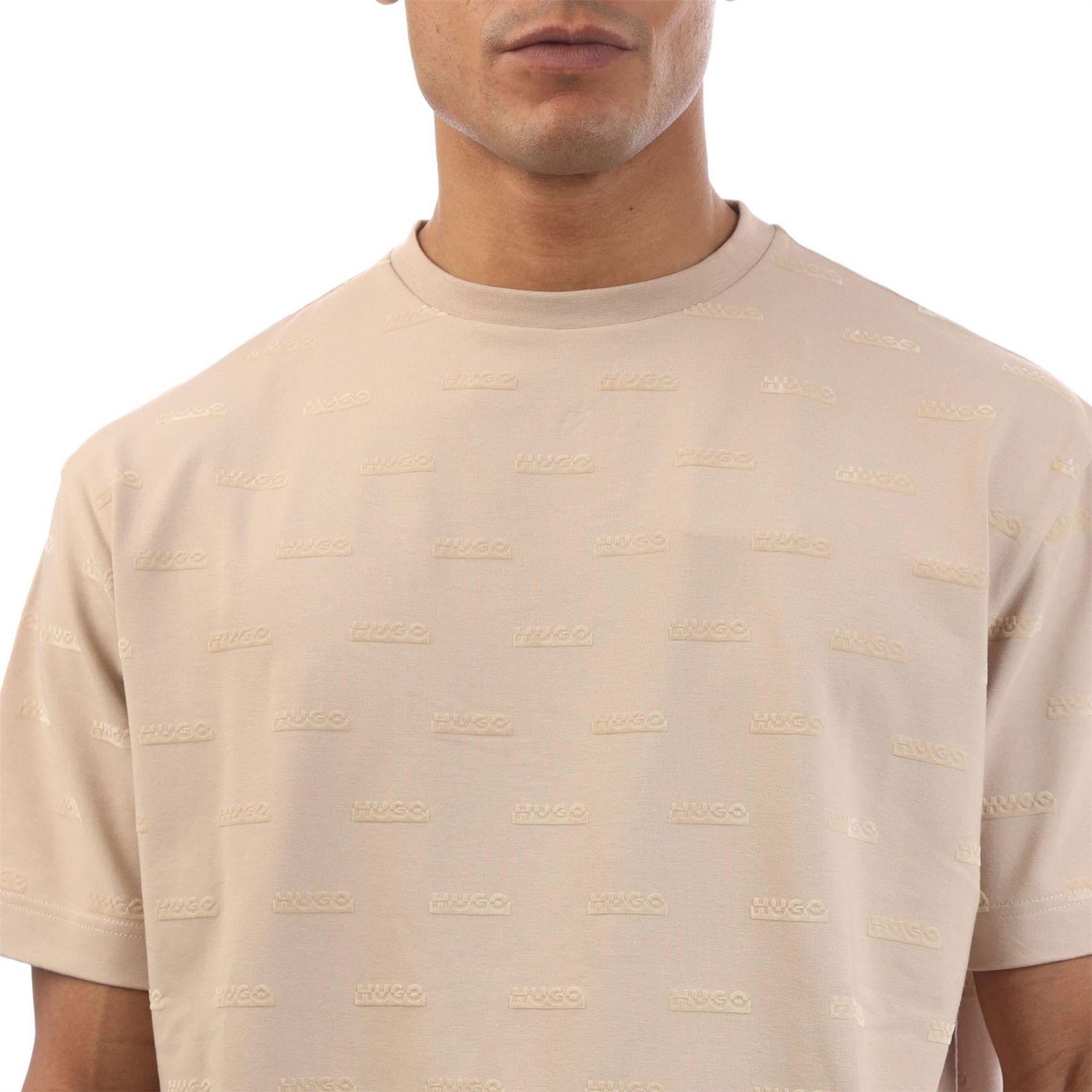 Beige - Side - Hugo Mens Logo Embossed Regular T-Shirt