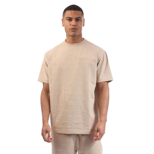 Beige - Front - Hugo Mens Logo Embossed Regular T-Shirt