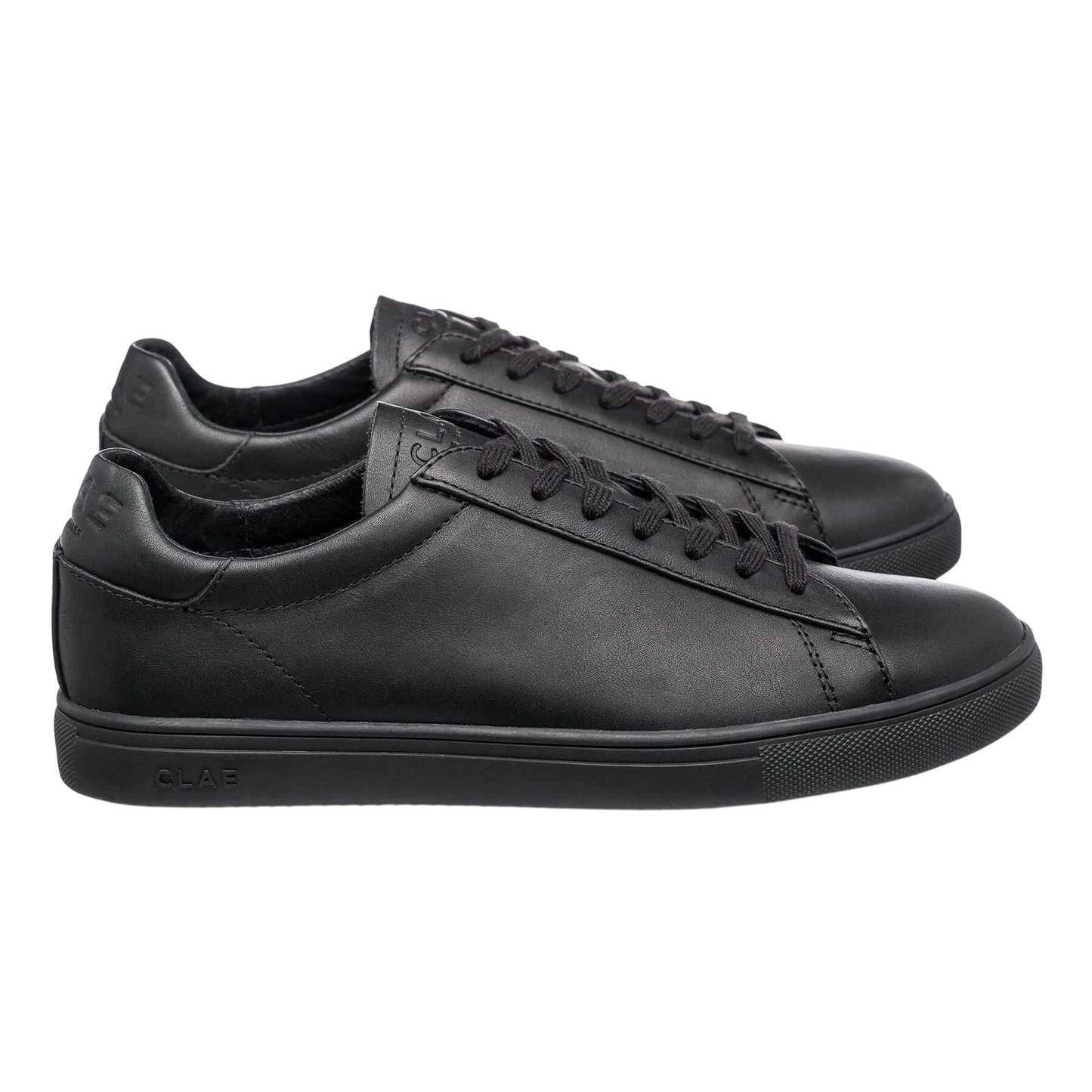 Triple Black - Side - CLAE Mens Bradley Leather Low Cut Flat Trainers
