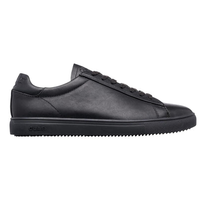 Triple Black - Front - CLAE Mens Bradley Leather Low Cut Flat Trainers