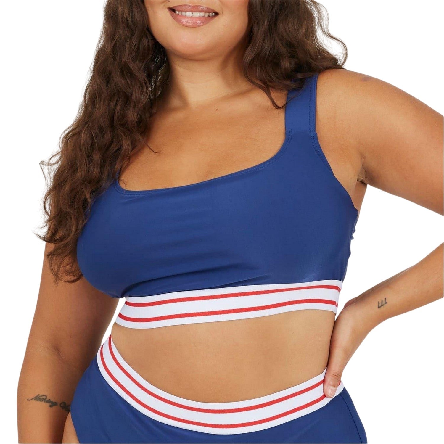 Navy-White-Red - Front - Brave Soul Womens-Ladies Plus Bikini Top