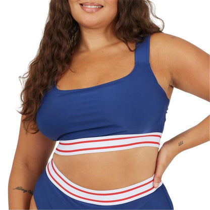 Navy-White-Red - Front - Brave Soul Womens-Ladies Plus Bikini Top