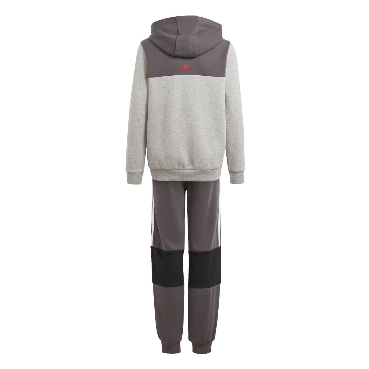 Grey - Back - Adidas Childrens-Kids Colour Block Hooded Tracksuit