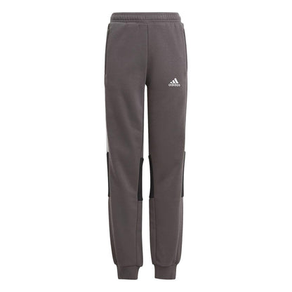 Grey - Close up - Adidas Childrens-Kids Colour Block Hooded Tracksuit