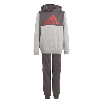 Grey - Front - Adidas Childrens-Kids Colour Block Hooded Tracksuit