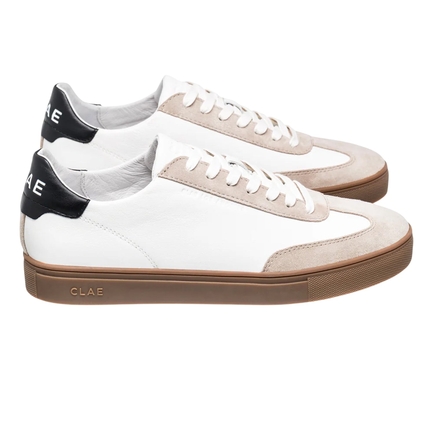 White-Grey-Gum - Back - CLAE Unisex Adult Deane Leather Flat Trainers