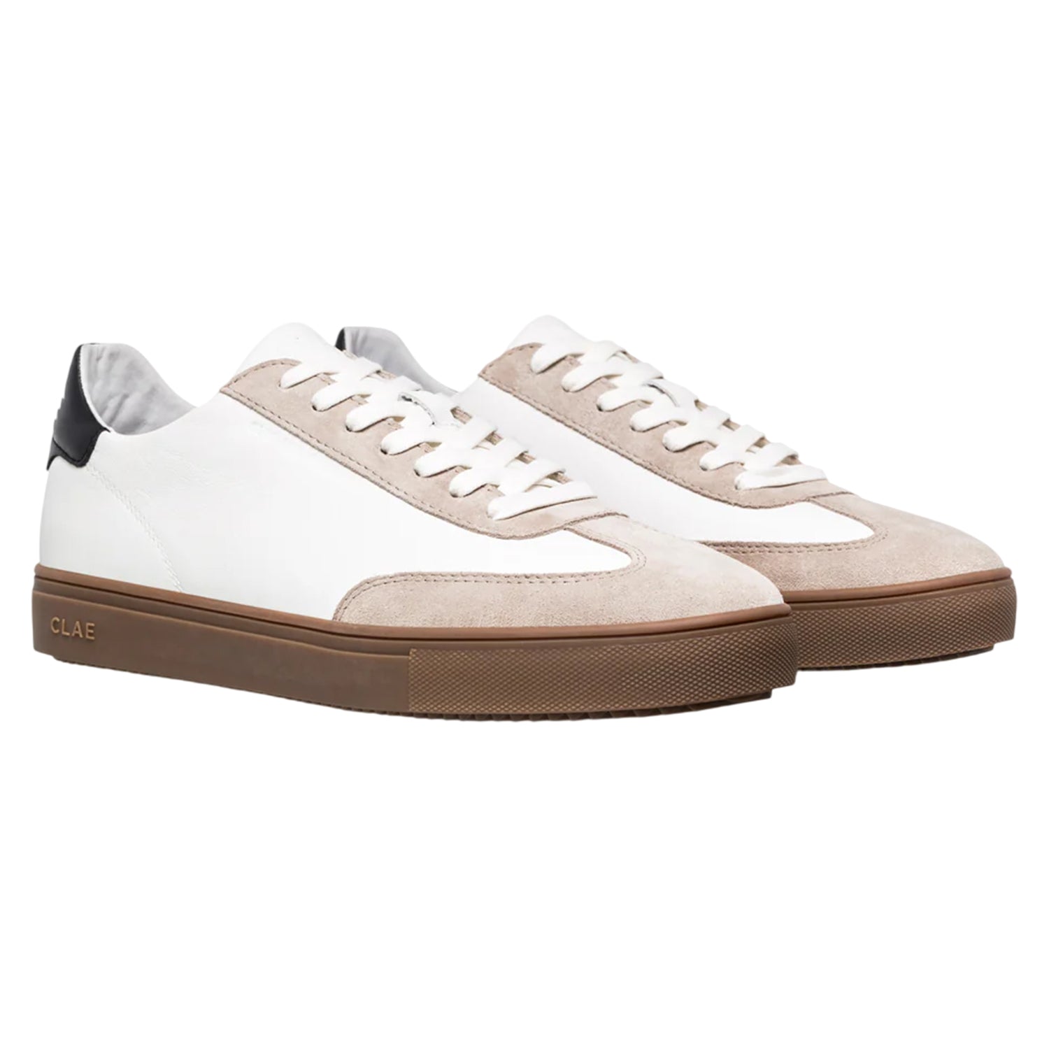 White-Grey-Gum - Side - CLAE Unisex Adult Deane Leather Flat Trainers