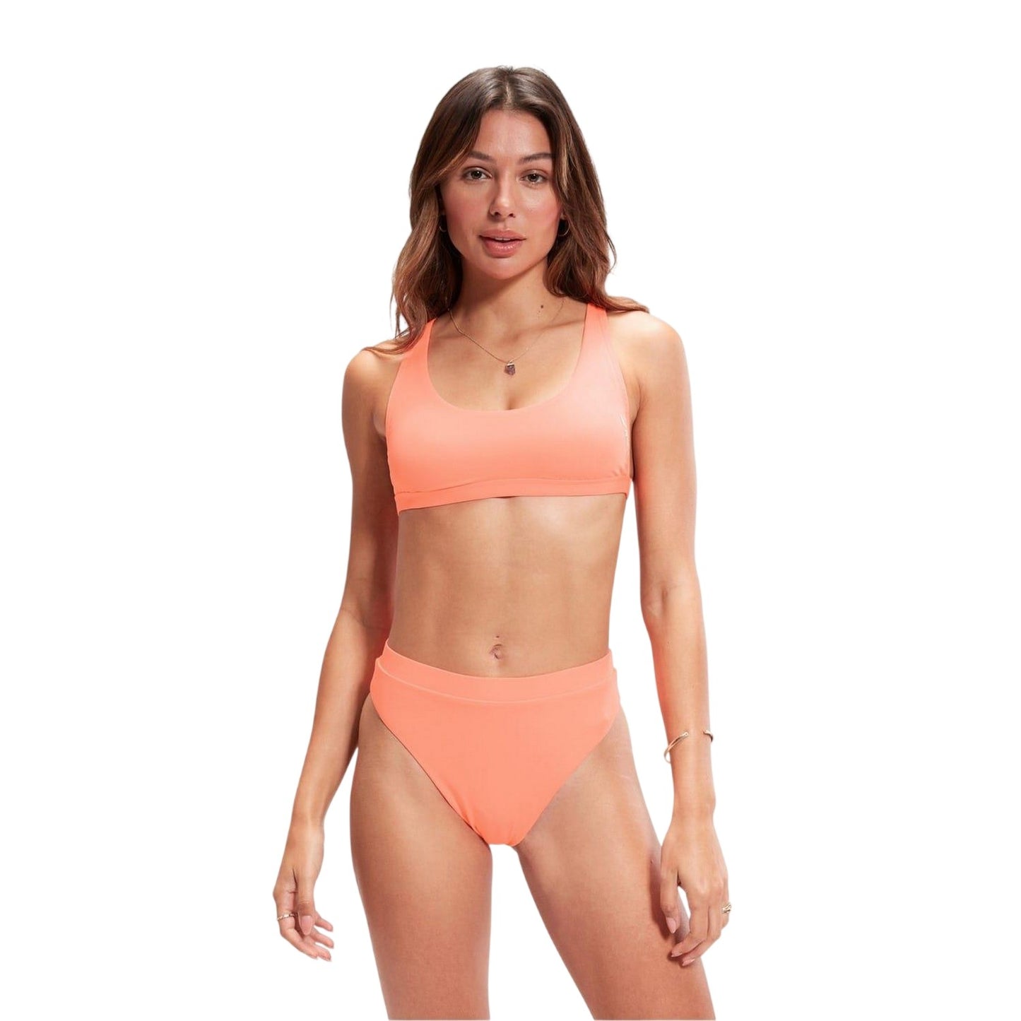 Peach - Side - Speedo Womens-Ladies High Waist Bikini Bottoms