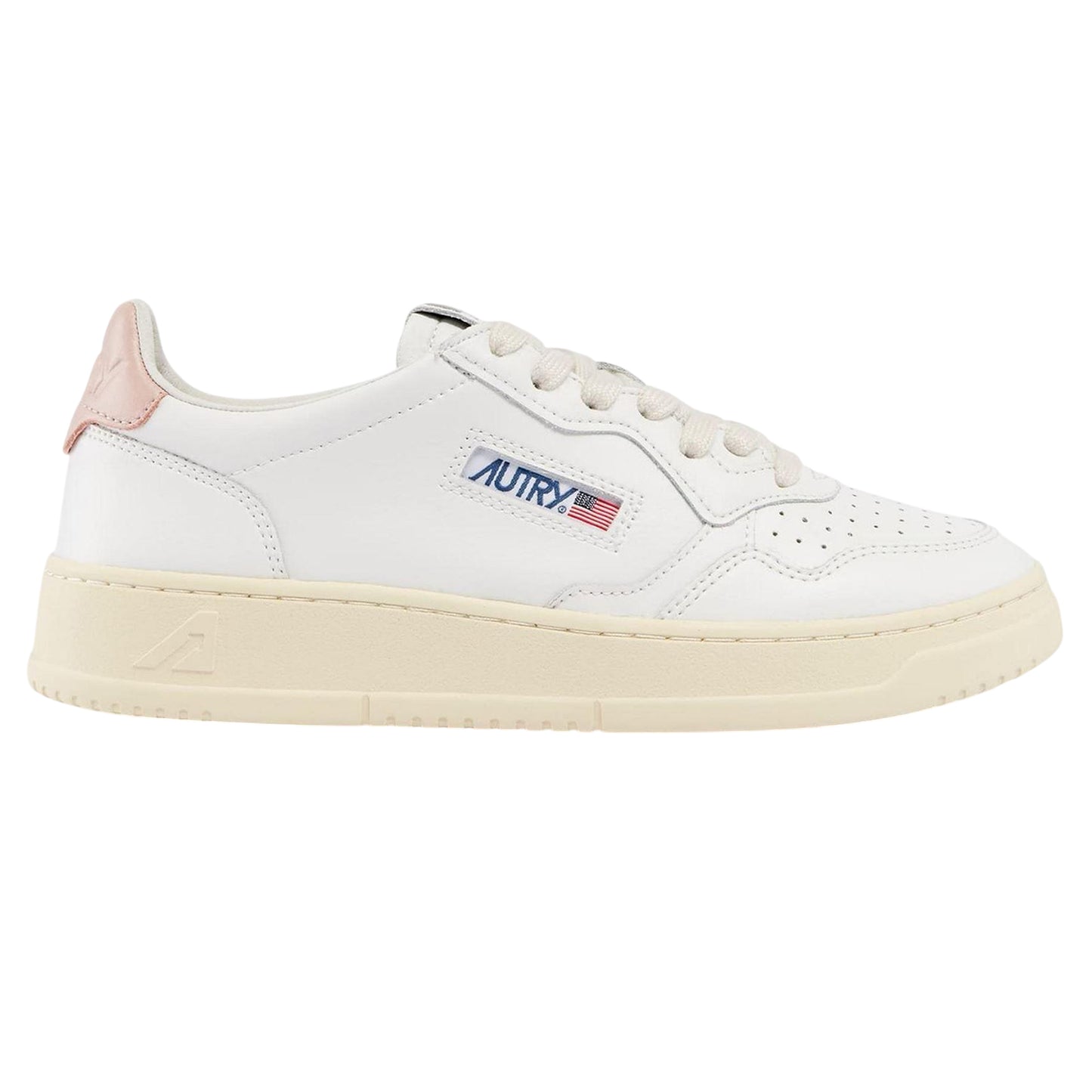White-Pink - Front - Autry Womens-Ladies Leather Court Trainers